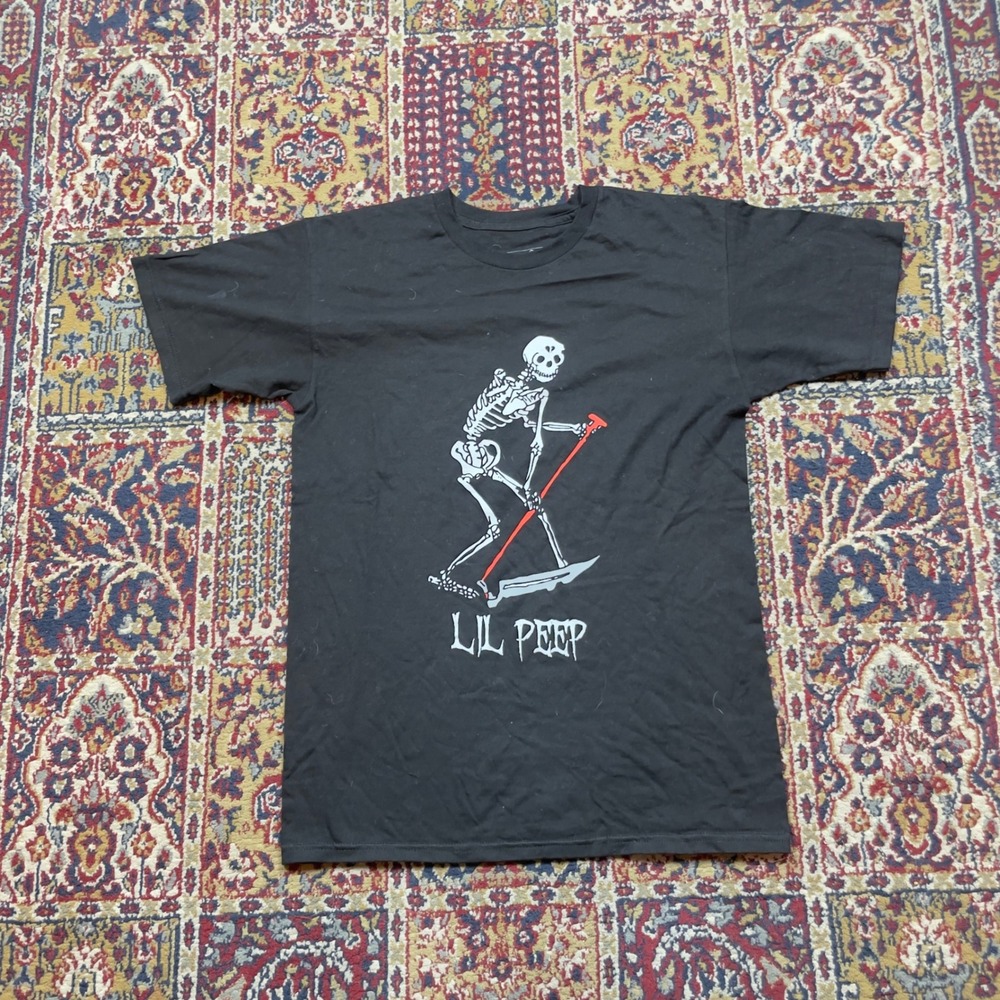 Lil‎ Peep Merch Schemaposse Skeleton Grim Reaper T Shirt Black Short Sleeve S